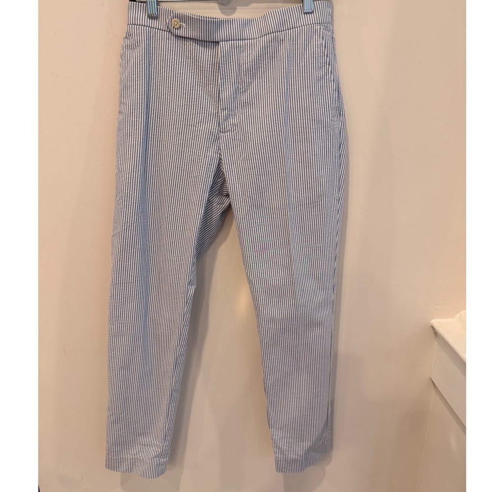 Polo Ralph Lauren Mens Seersucker Striped Trousers Blue White 31x29.5